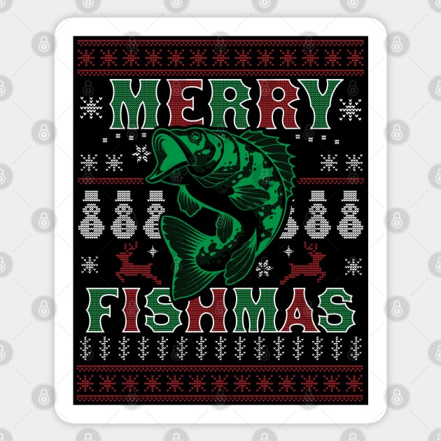 Merry Fishmas Funny Xmas Fishing - Ugly Christmas Sweater Sticker by OrangeMonkeyArt